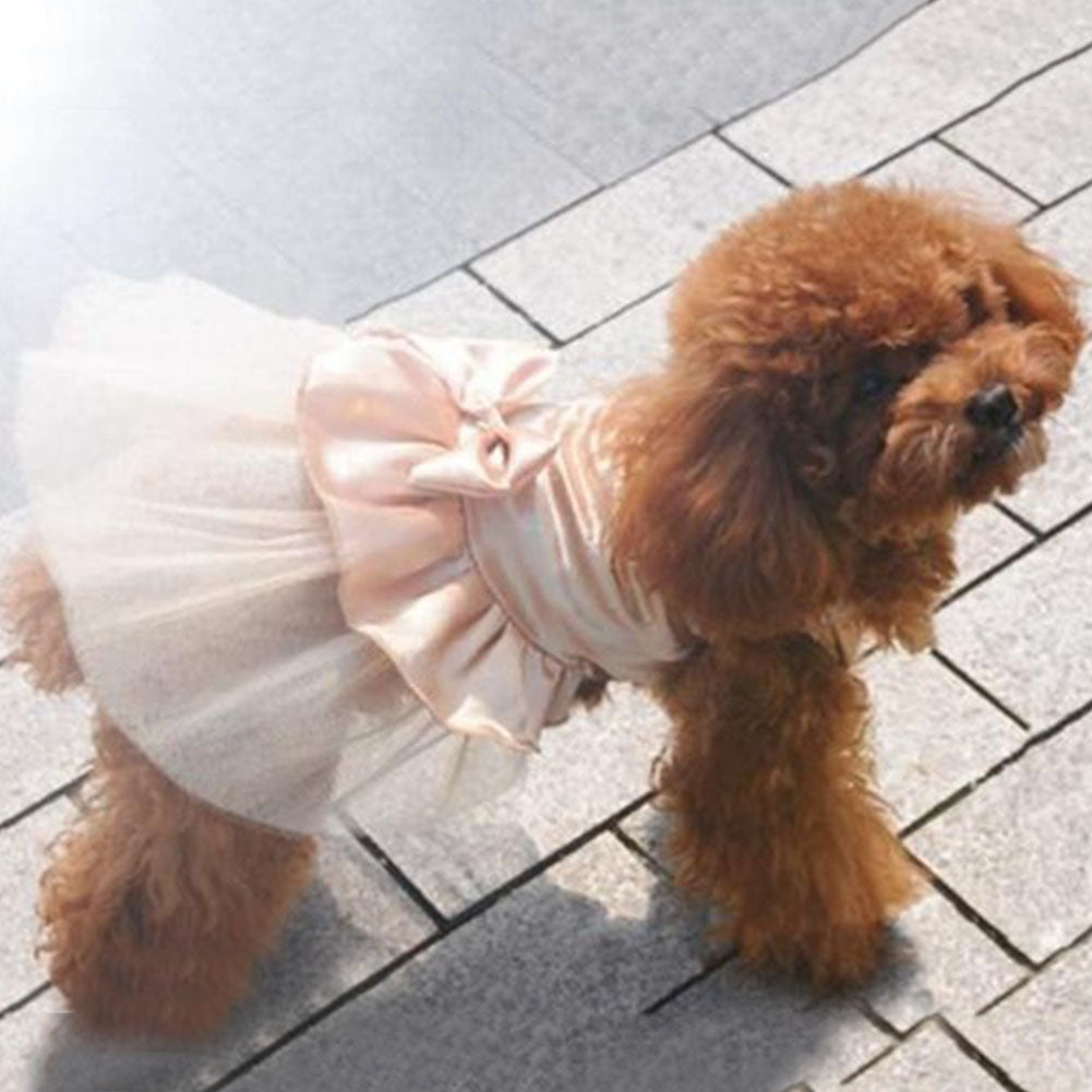Female Pet Dog Party Apparel Imitated Silk Bowknot Sequined Princess Tutu Dress