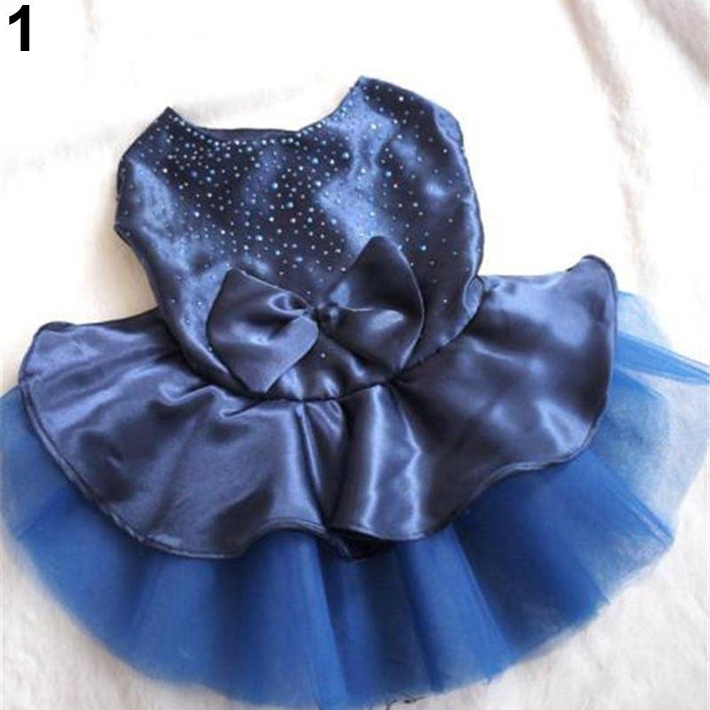 Female Pet Dog Party Apparel Imitated Silk Bowknot Sequined Princess Tutu Dress