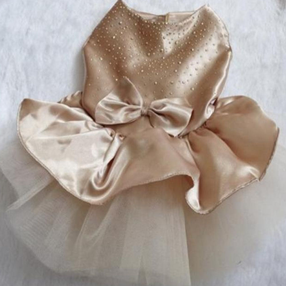 Female Pet Dog Party Apparel Imitated Silk Bowknot Sequined Princess Tutu Dress