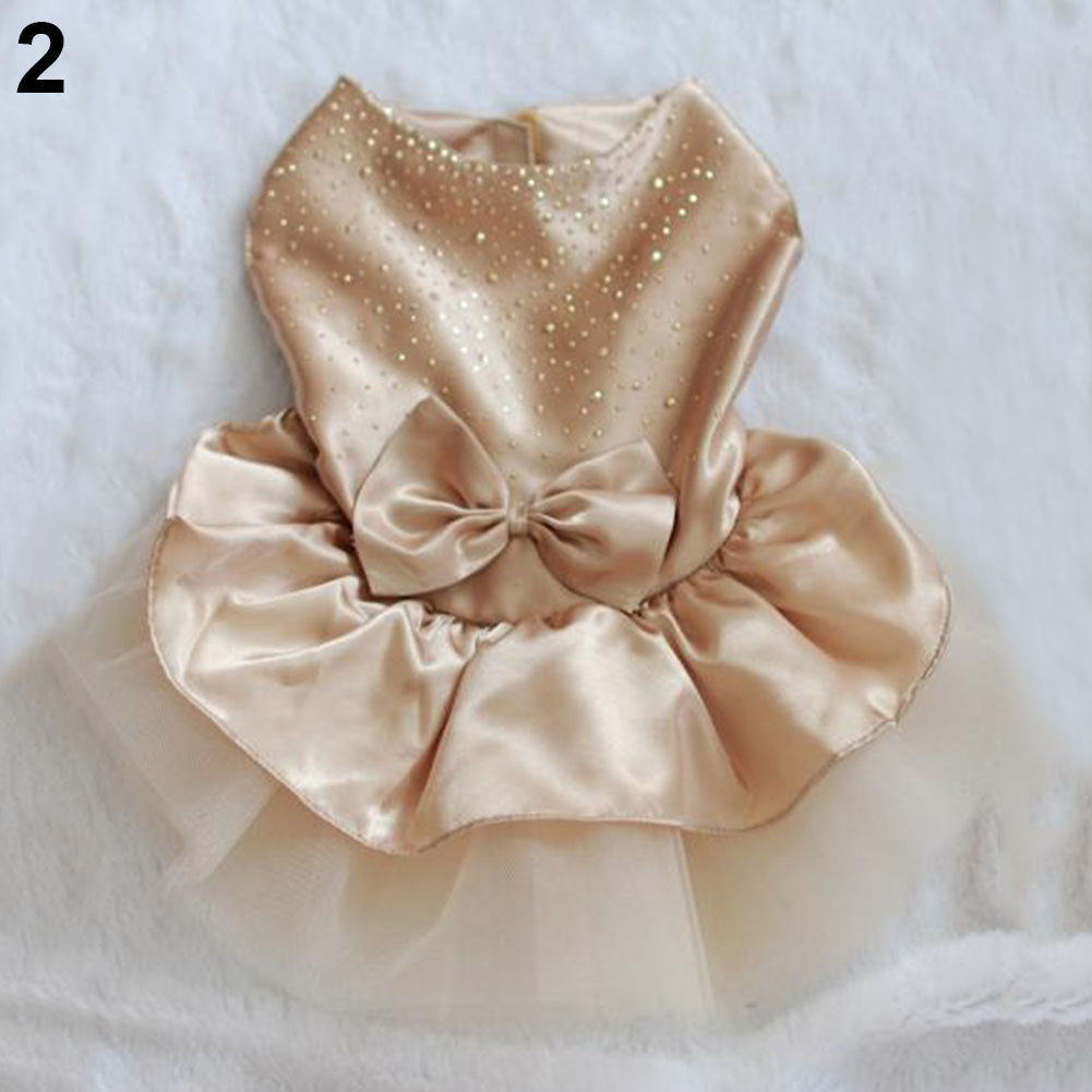 Female Pet Dog Party Apparel Imitated Silk Bowknot Sequined Princess Tutu Dress