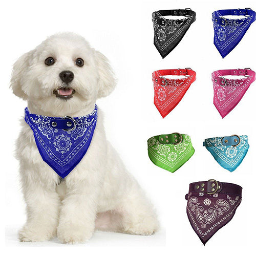 Adjustable Pet Dog Puppy Cat Neck Scarf Bandana Faux Leather Collar Neckerchief