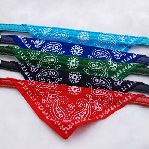 Adjustable Pet Dog Puppy Cat Neck Scarf Bandana Faux Leather Collar Neckerchief