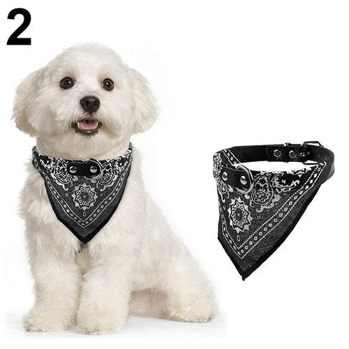 Adjustable Pet Dog Puppy Cat Neck Scarf Bandana Faux Leather Collar Neckerchief