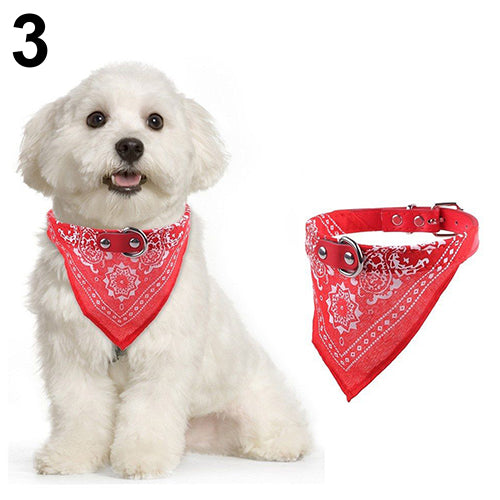 Adjustable Pet Dog Puppy Cat Neck Scarf Bandana Faux Leather Collar Neckerchief