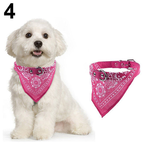 Adjustable Pet Dog Puppy Cat Neck Scarf Bandana Faux Leather Collar Neckerchief
