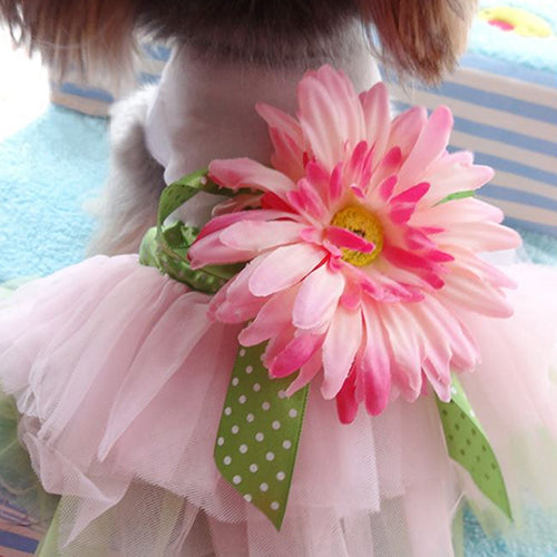 Pet Dog Daisy Flower Gauze Tutu Dress Skirt Puppy Cat Bowknot Princess Clothes
