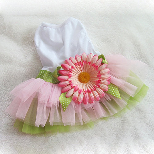 Pet Dog Daisy Flower Gauze Tutu Dress Skirt Puppy Cat Bowknot Princess Clothes