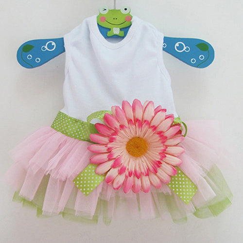 Pet Dog Daisy Flower Gauze Tutu Dress Skirt Puppy Cat Bowknot Princess Clothes