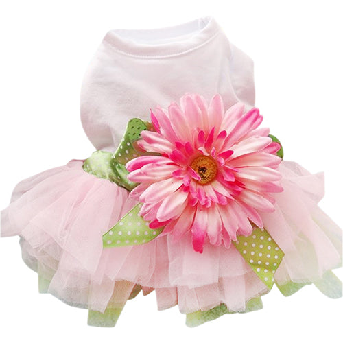 Pet Dog Daisy Flower Gauze Tutu Dress Skirt Puppy Cat Bowknot Princess Clothes