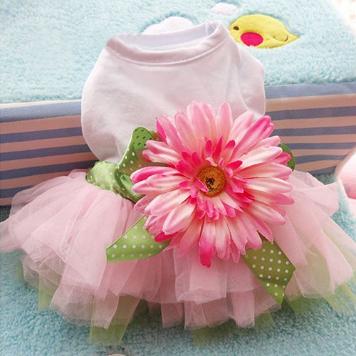 Pet Dog Daisy Flower Gauze Tutu Dress Skirt Puppy Cat Bowknot Princess Clothes