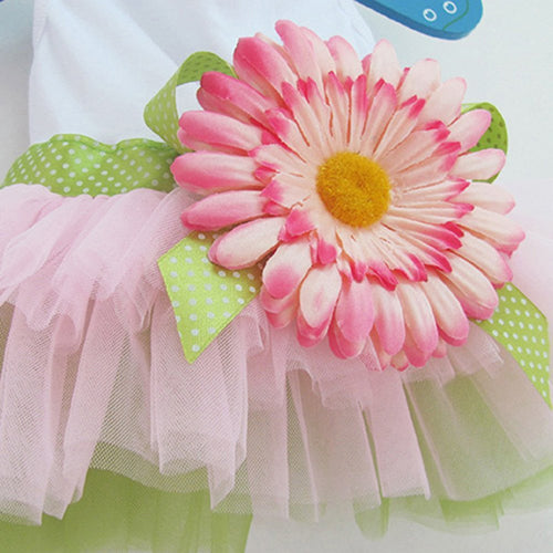 Pet Dog Daisy Flower Gauze Tutu Dress Skirt Puppy Cat Bowknot Princess Clothes