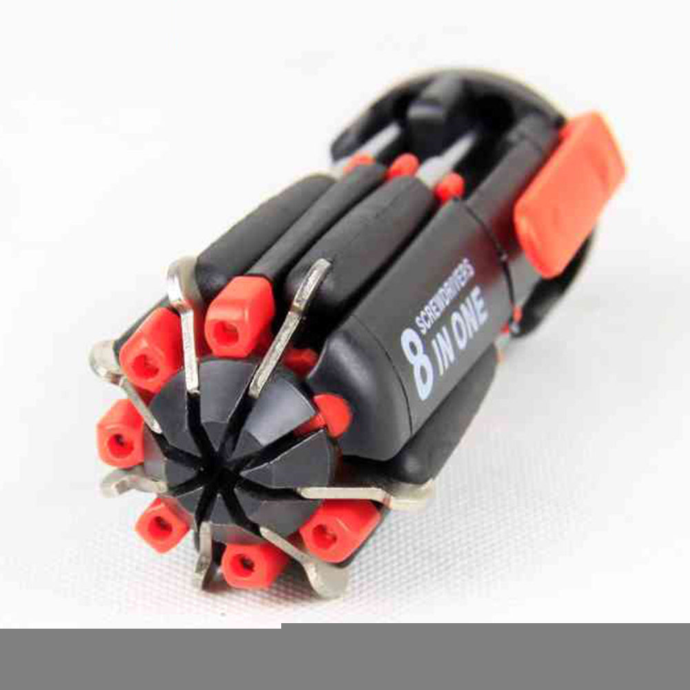 8in1 Portable Slotted Cross Screwdriver with LED Light Tool for Home Camping