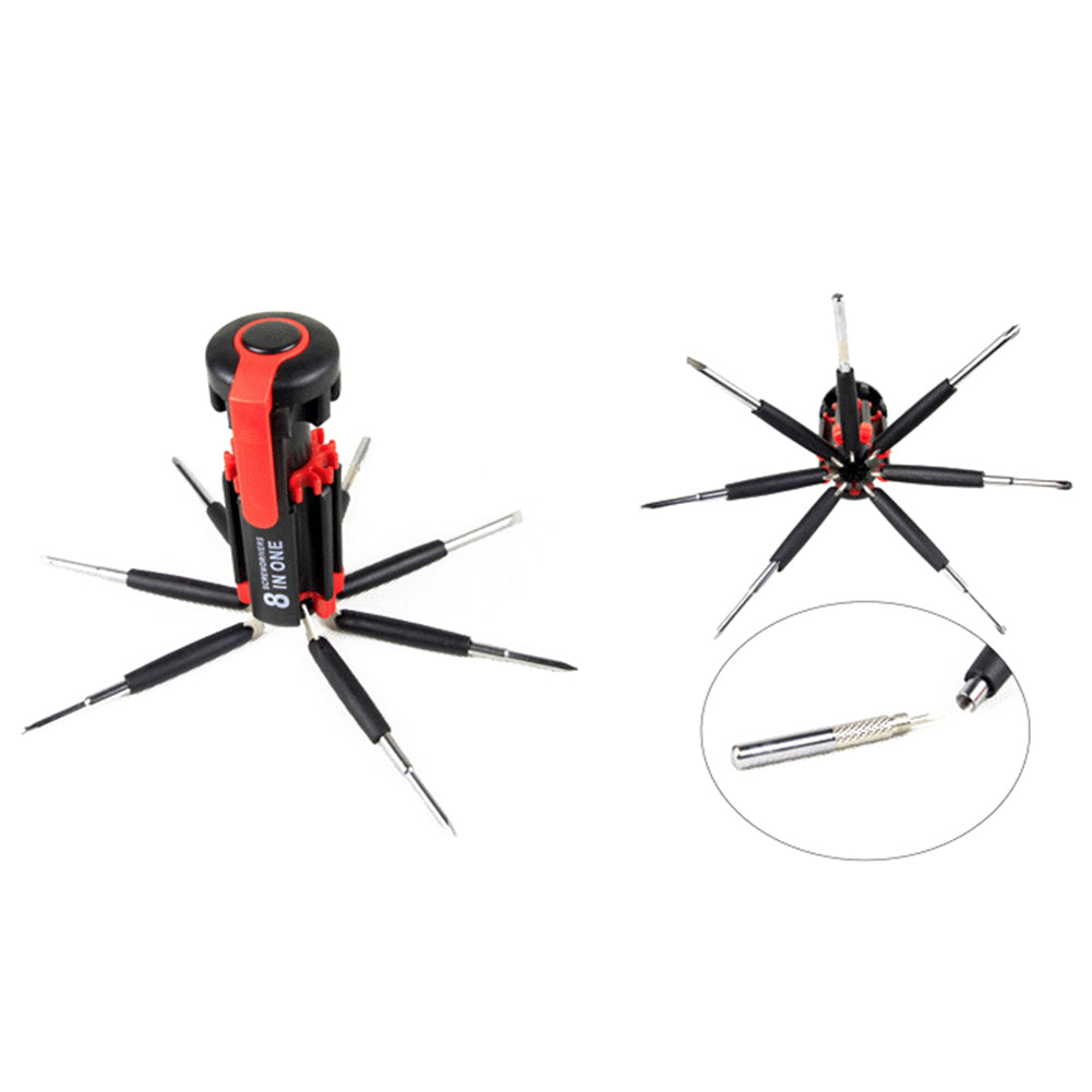 8in1 Portable Slotted Cross Screwdriver with LED Light Tool for Home Camping