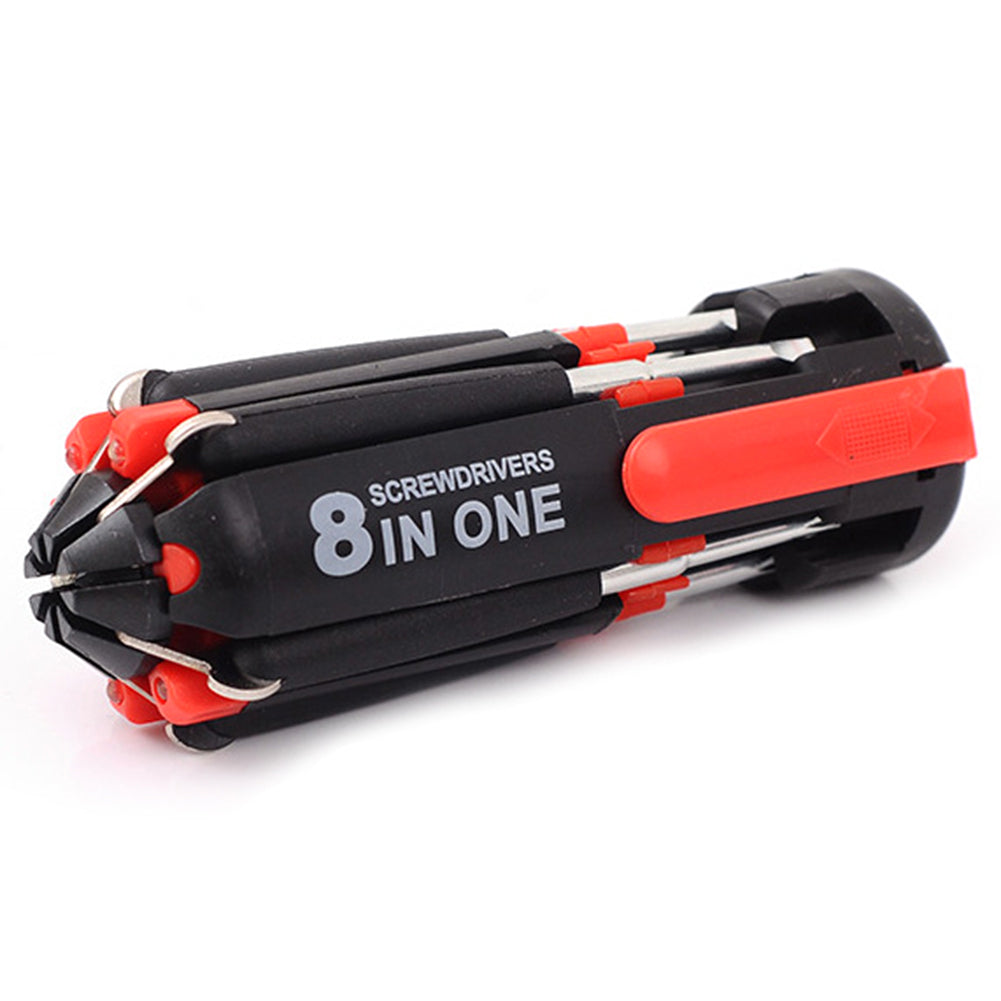 8in1 Portable Slotted Cross Screwdriver with LED Light Tool for Home Camping