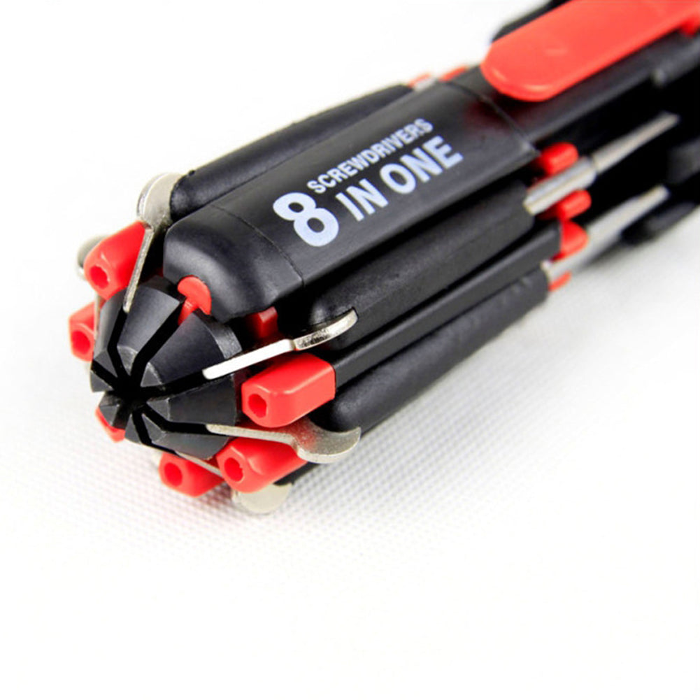 8in1 Portable Slotted Cross Screwdriver with LED Light Tool for Home Camping