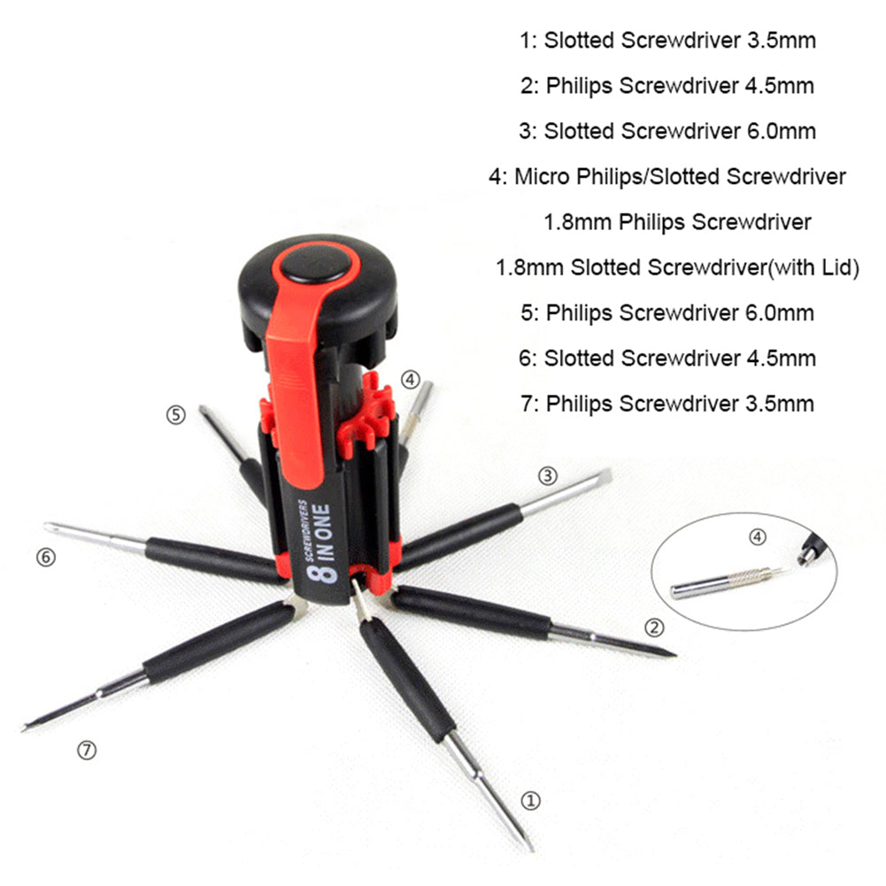 8in1 Portable Slotted Cross Screwdriver with LED Light Tool for Home Camping