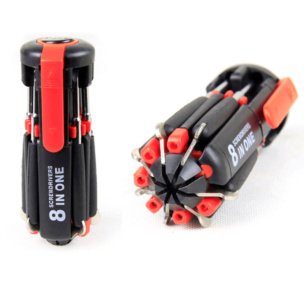 8in1 Portable Slotted Cross Screwdriver with LED Light Tool for Home Camping