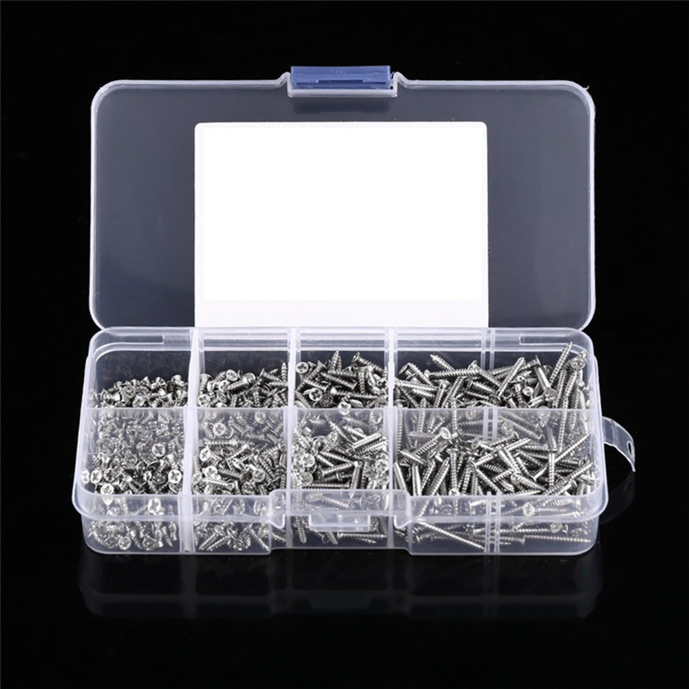 800Pcs M2 Cross Drive Flat Head Self-Tapping Screws Woodworking Fastener with Box