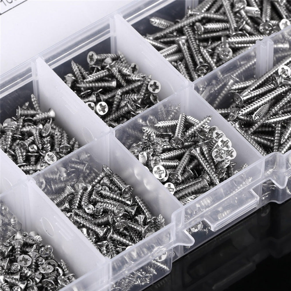 800Pcs M2 Cross Drive Flat Head Self-Tapping Screws Woodworking Fastener with Box