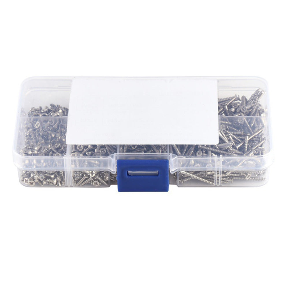 800Pcs M2 Cross Drive Flat Head Self-Tapping Screws Woodworking Fastener with Box