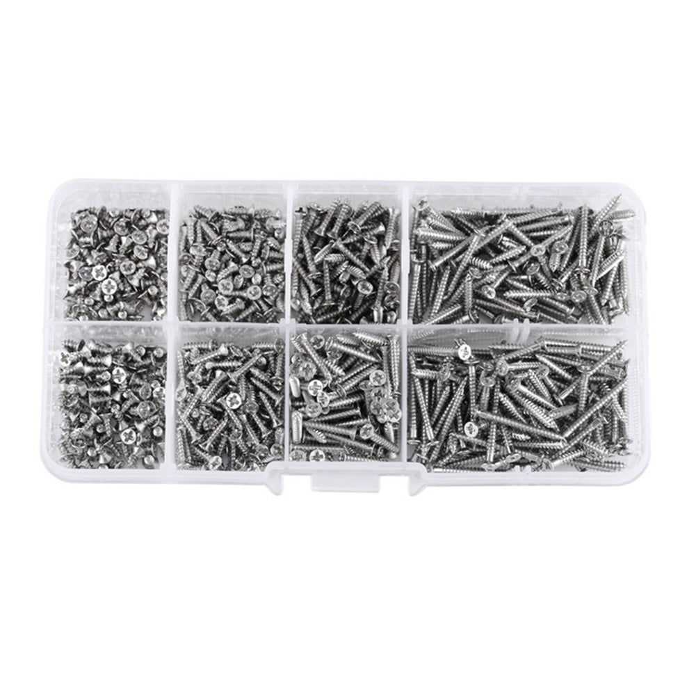 800Pcs M2 Cross Drive Flat Head Self-Tapping Screws Woodworking Fastener with Box