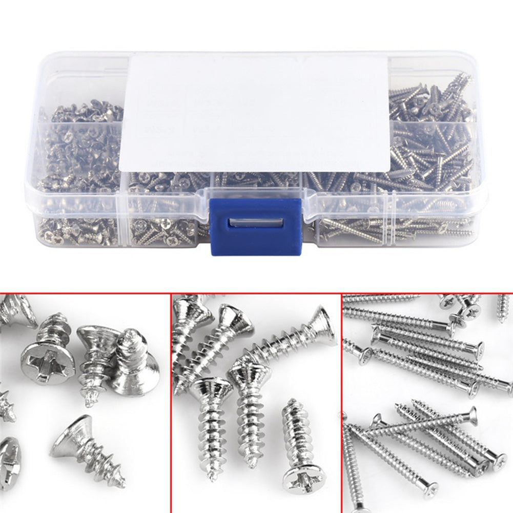800Pcs M2 Cross Drive Flat Head Self-Tapping Screws Woodworking Fastener with Box