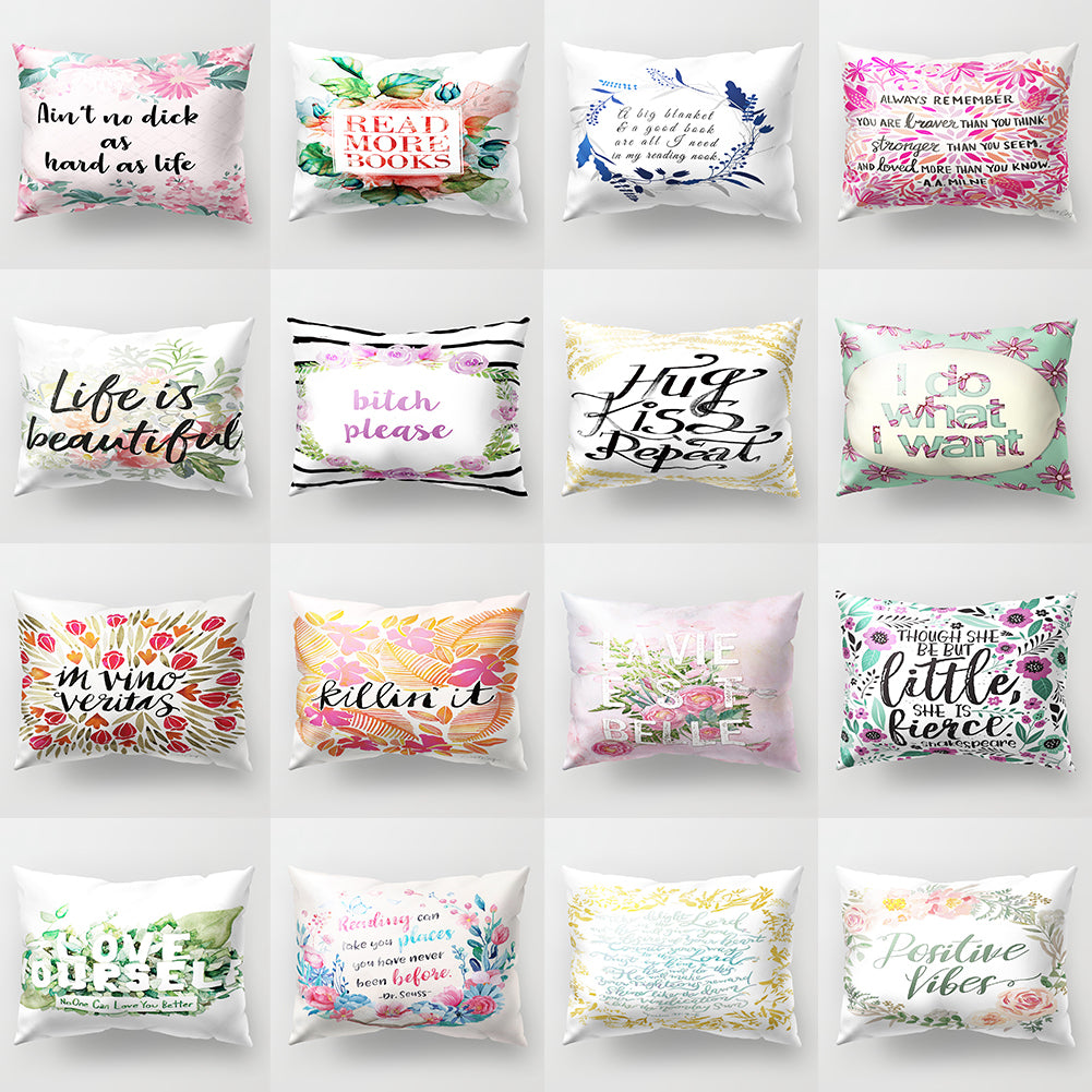 Throw Pillow Case Flower Letter Print Sofa Bed Cushion Cover Home Hotel Decor