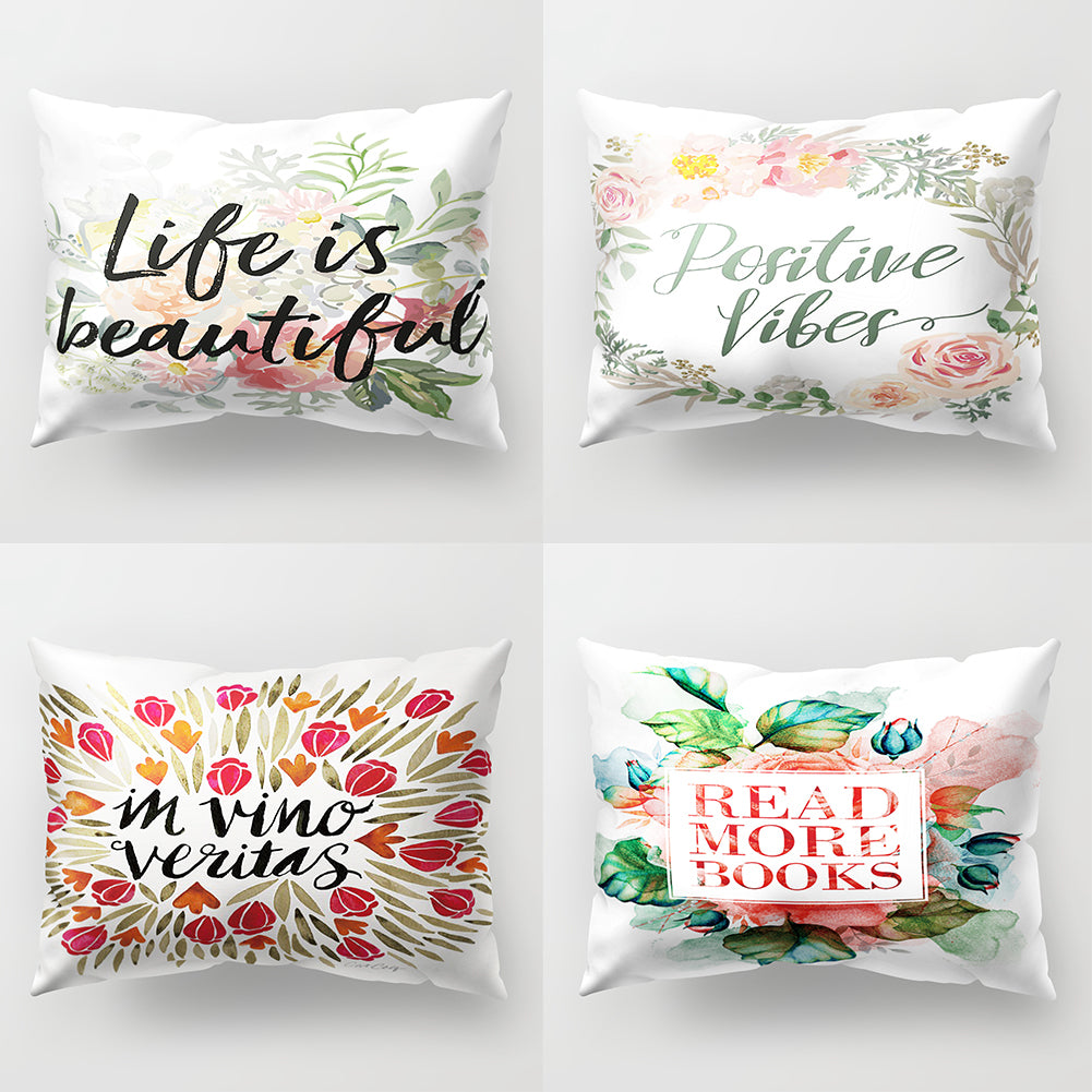 Throw Pillow Case Flower Letter Print Sofa Bed Cushion Cover Home Hotel Decor