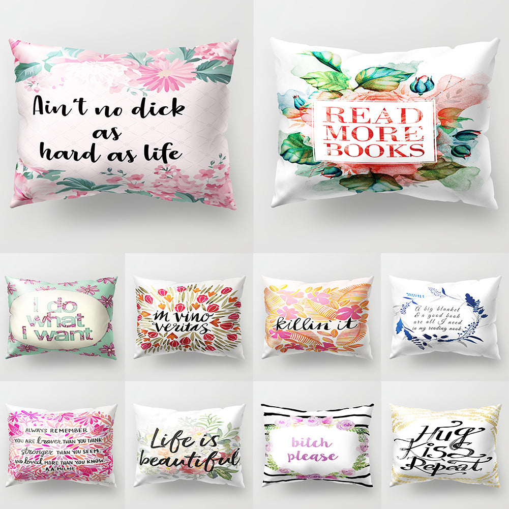 Throw Pillow Case Flower Letter Print Sofa Bed Cushion Cover Home Hotel Decor
