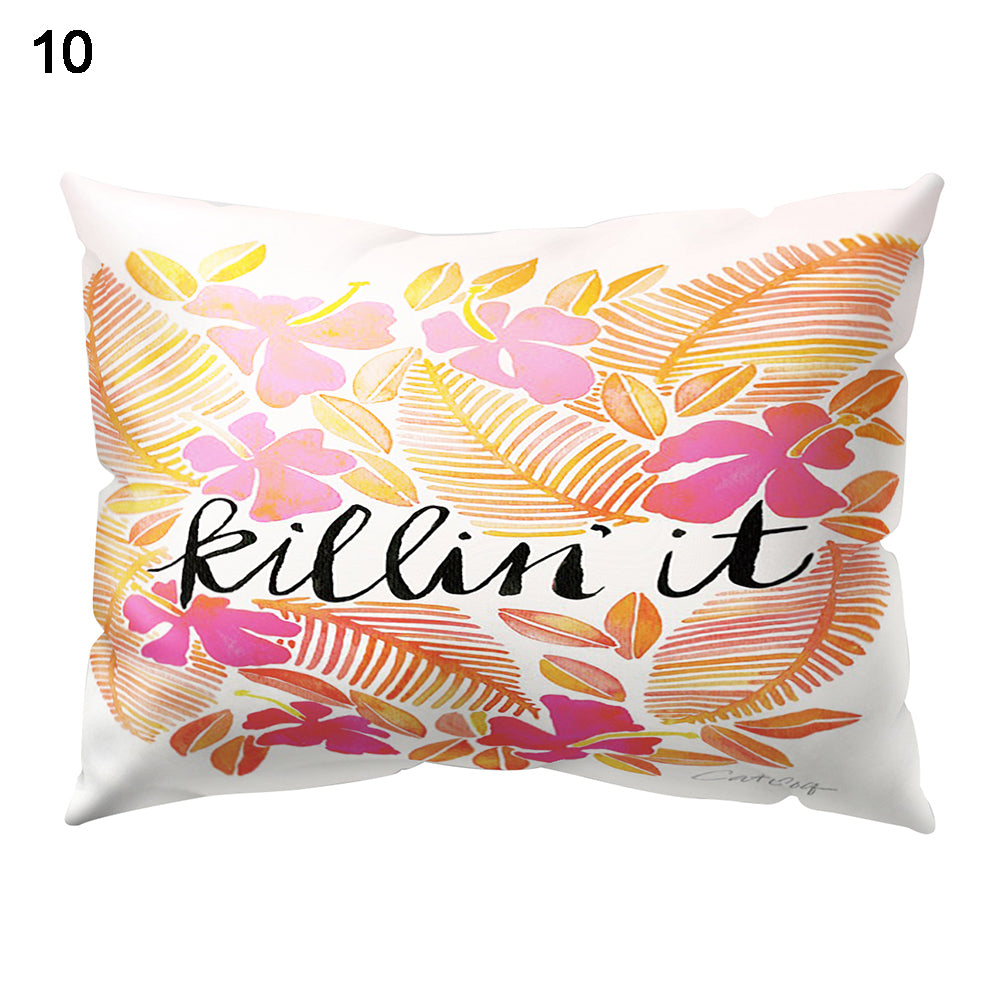 Throw Pillow Case Flower Letter Print Sofa Bed Cushion Cover Home Hotel Decor