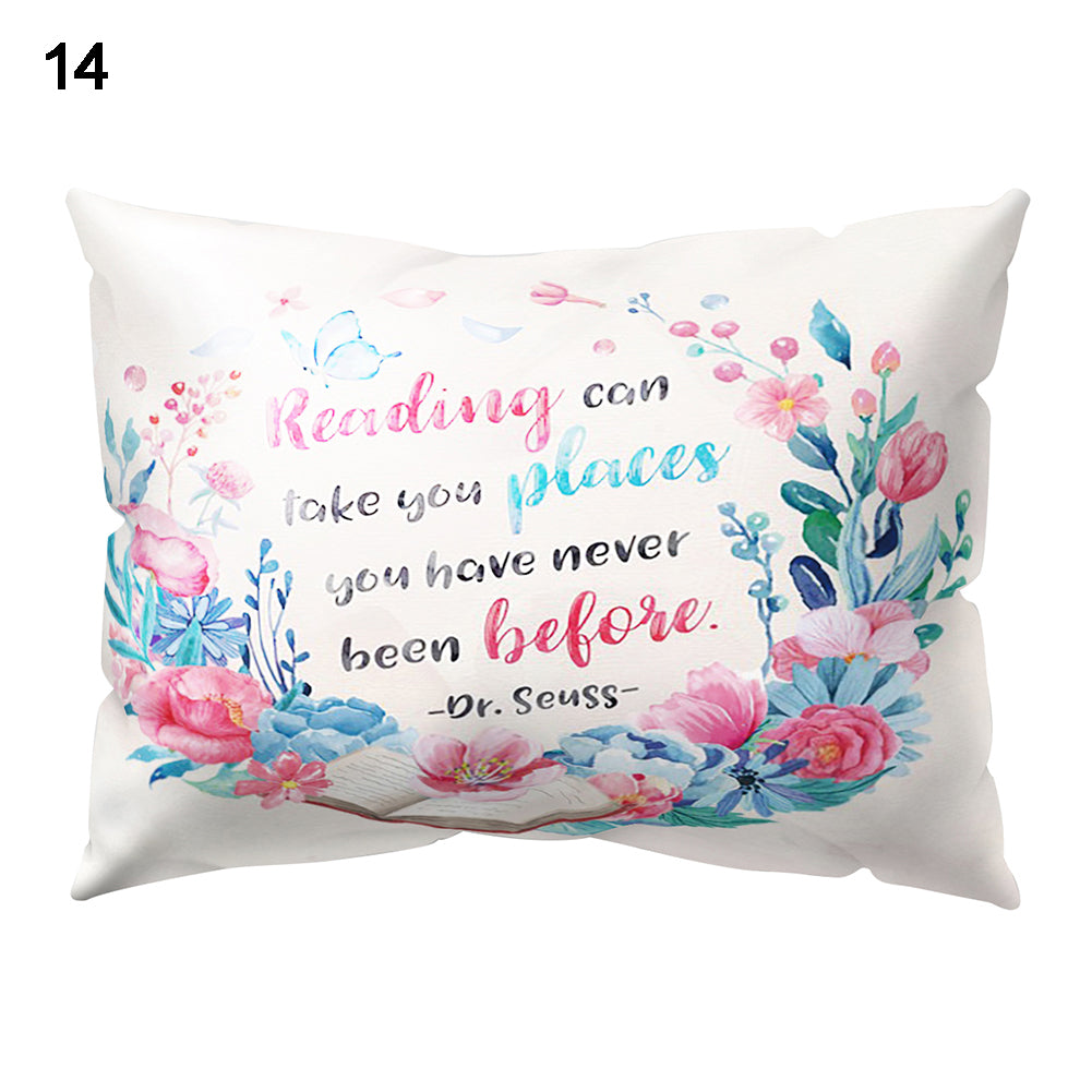 Throw Pillow Case Flower Letter Print Sofa Bed Cushion Cover Home Hotel Decor