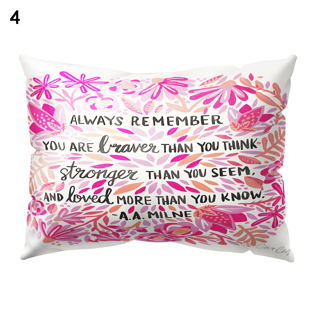 Throw Pillow Case Flower Letter Print Sofa Bed Cushion Cover Home Hotel Decor