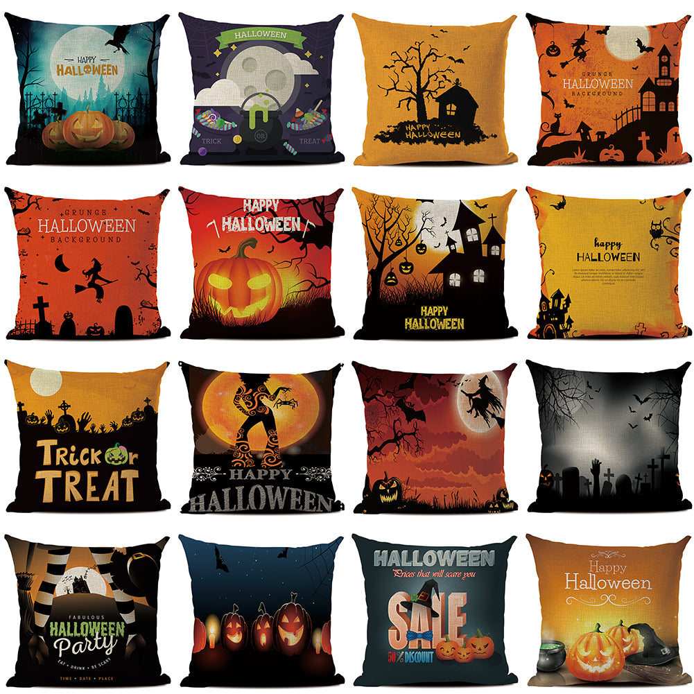 Happy Halloween Linen Throw Pillow Case Decorative Cushion Cover for Home Sofa