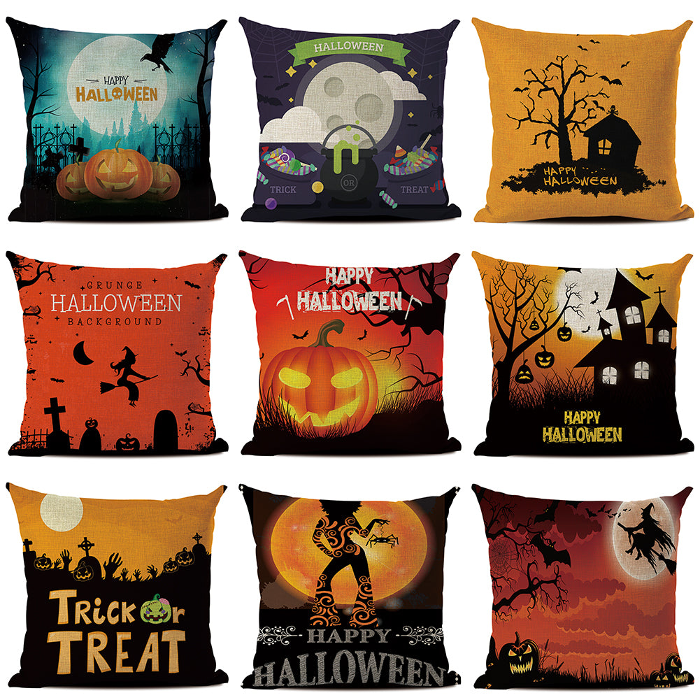 Happy Halloween Linen Throw Pillow Case Decorative Cushion Cover for Home Sofa