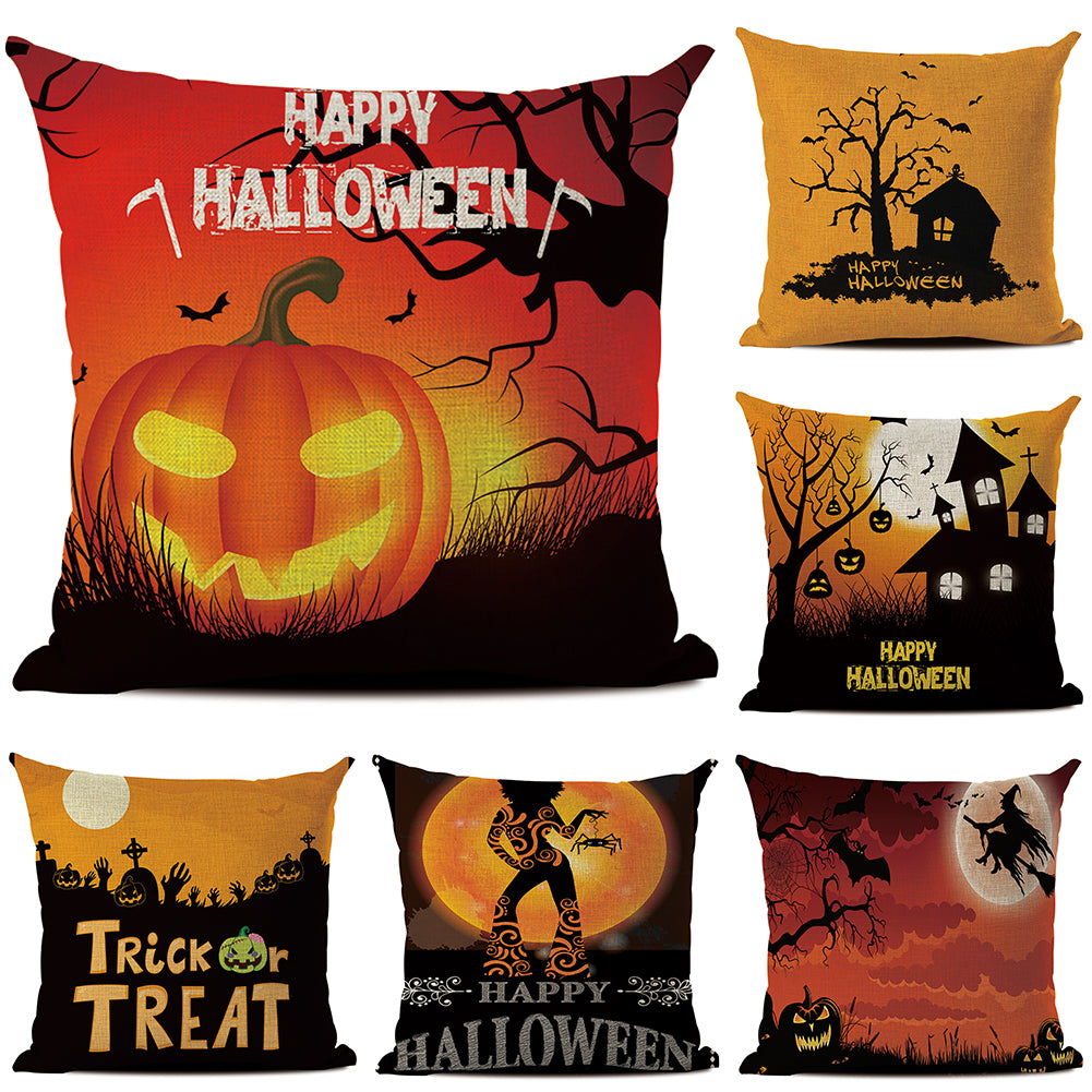 Happy Halloween Linen Throw Pillow Case Decorative Cushion Cover for Home Sofa