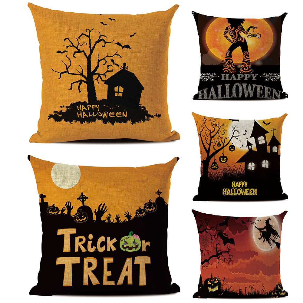 Happy Halloween Linen Throw Pillow Case Decorative Cushion Cover for Home Sofa