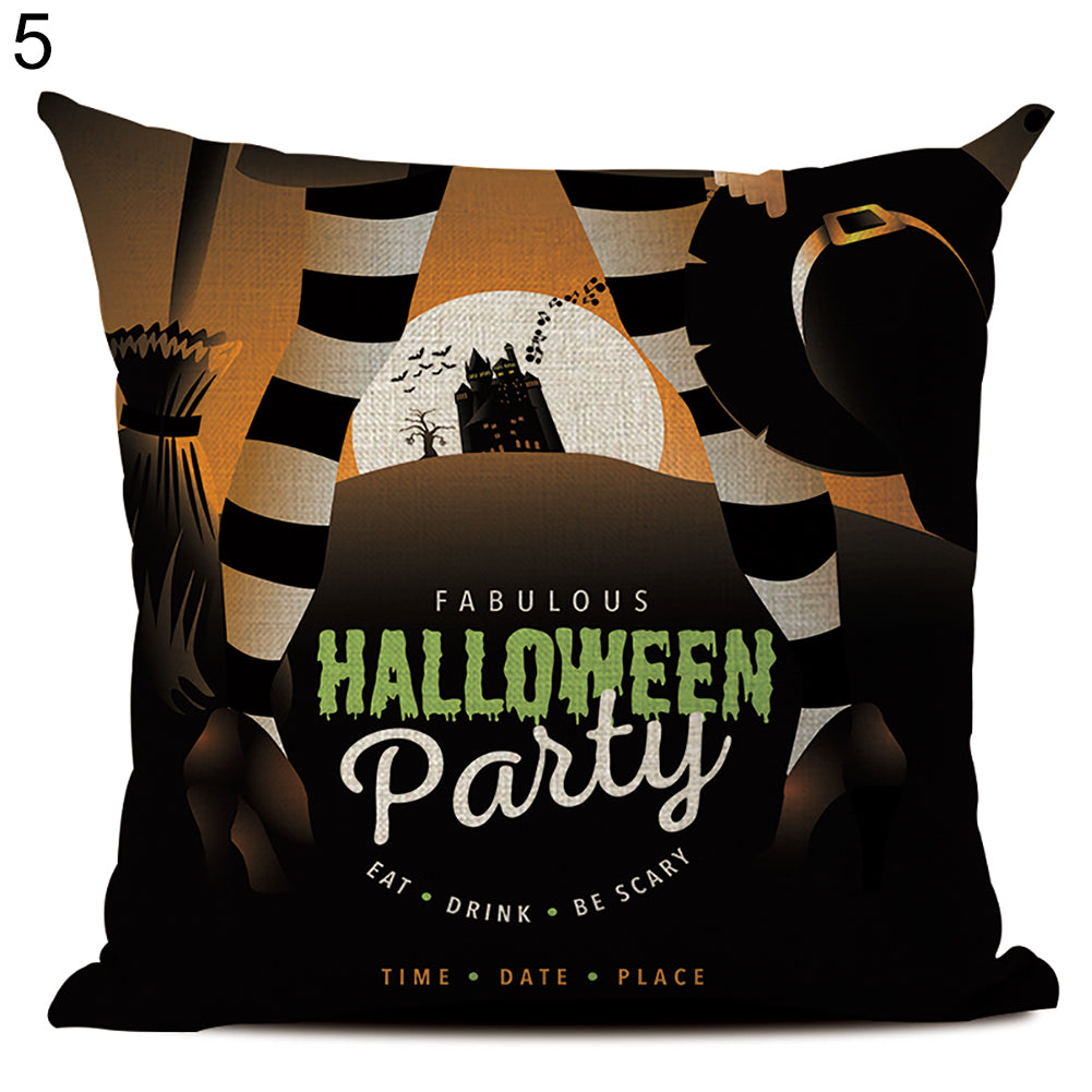 Happy Halloween Linen Throw Pillow Case Decorative Cushion Cover for Home Sofa