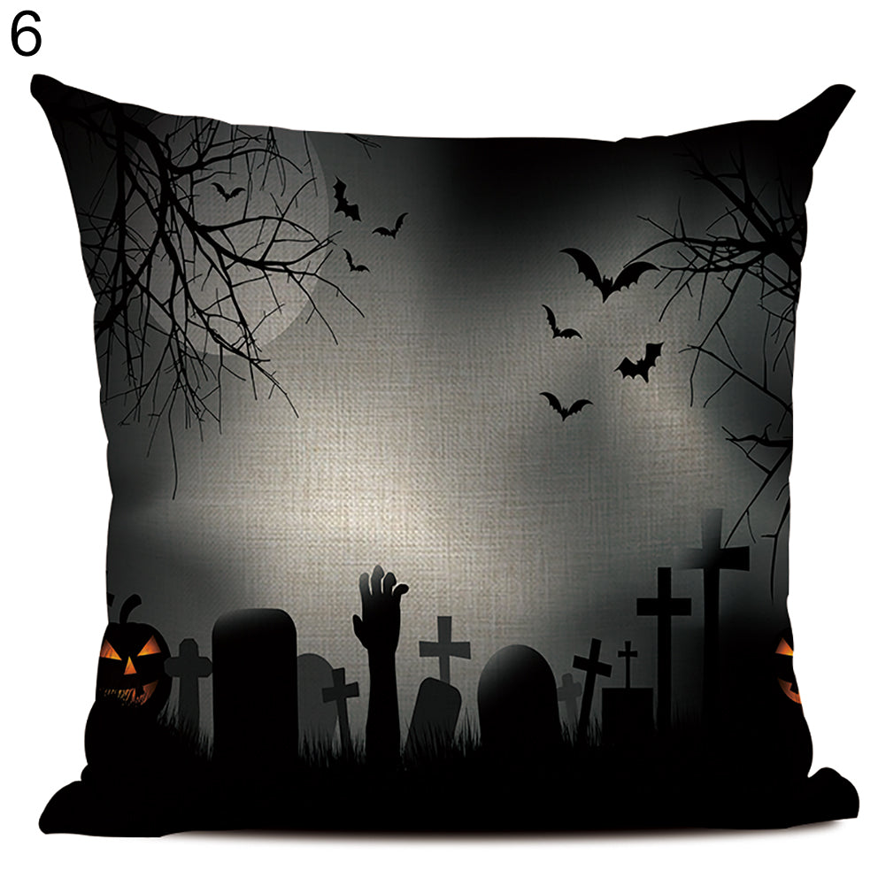 Happy Halloween Linen Throw Pillow Case Decorative Cushion Cover for Home Sofa