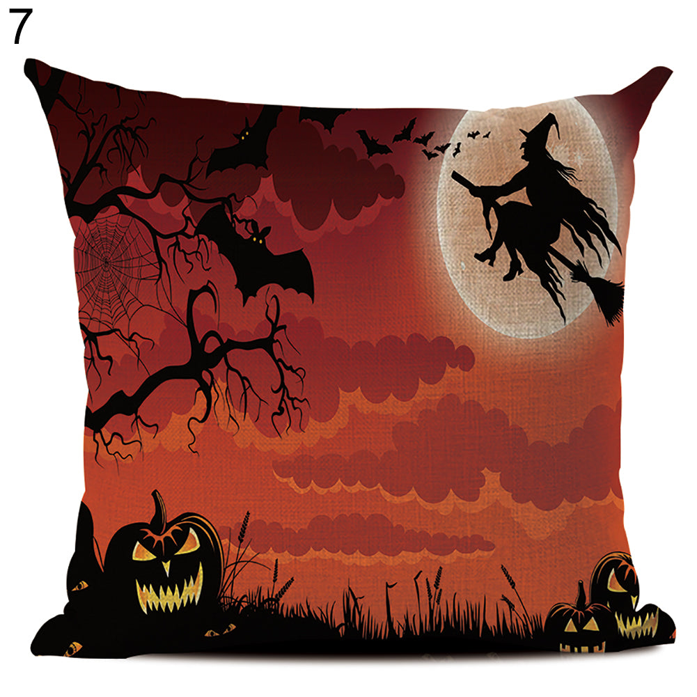 Happy Halloween Linen Throw Pillow Case Decorative Cushion Cover for Home Sofa