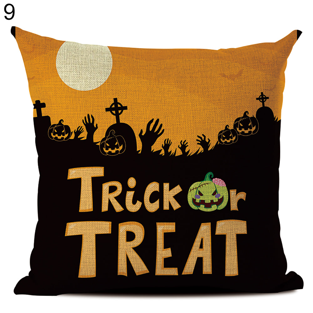 Happy Halloween Linen Throw Pillow Case Decorative Cushion Cover for Home Sofa