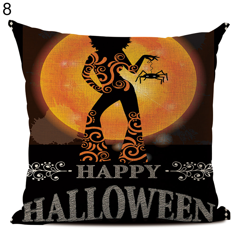 Happy Halloween Linen Throw Pillow Case Decorative Cushion Cover for Home Sofa