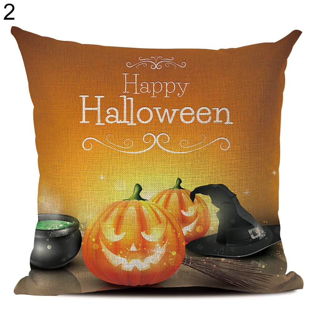 Happy Halloween Linen Throw Pillow Case Decorative Cushion Cover for Home Sofa