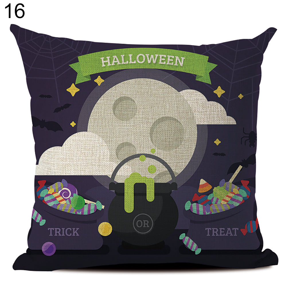 Happy Halloween Linen Throw Pillow Case Decorative Cushion Cover for Home Sofa