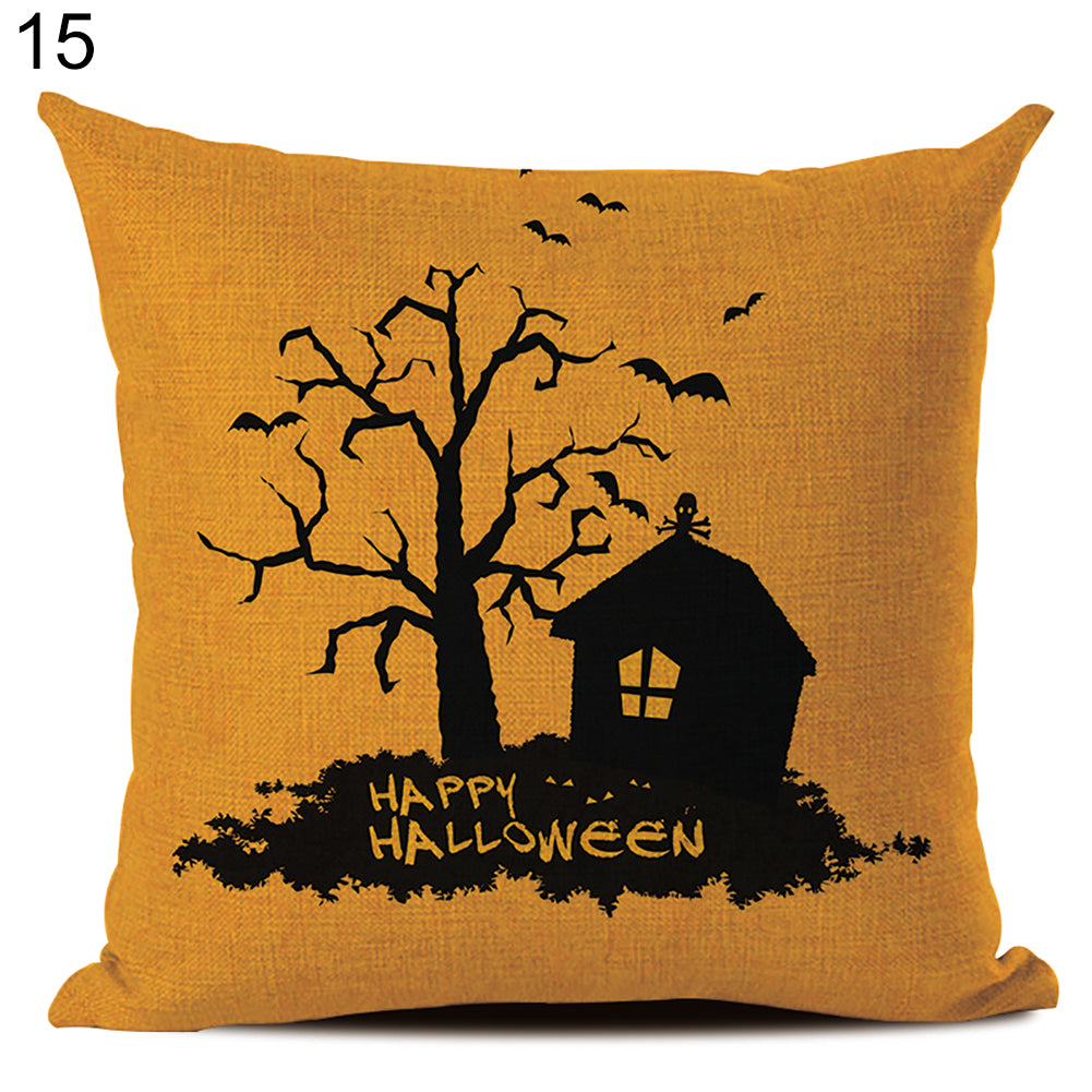 Happy Halloween Linen Throw Pillow Case Decorative Cushion Cover for Home Sofa