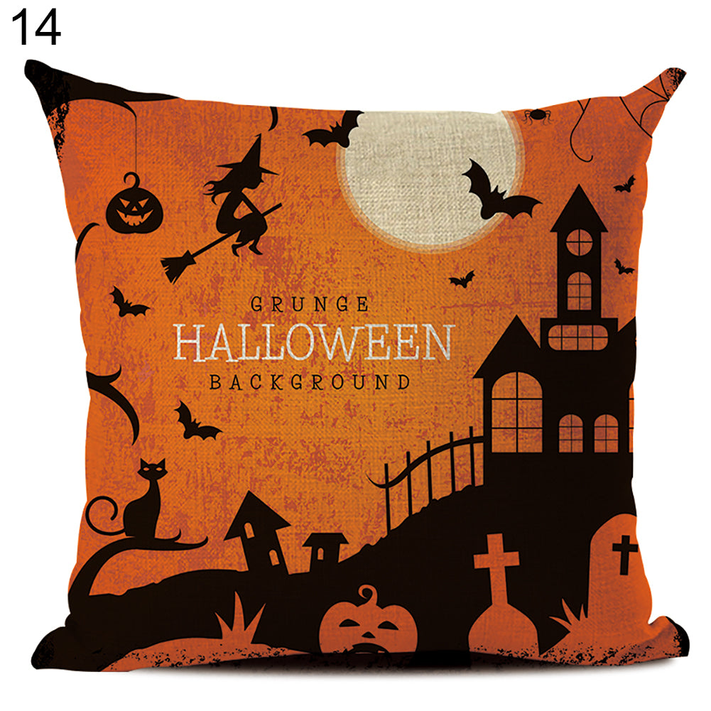 Happy Halloween Linen Throw Pillow Case Decorative Cushion Cover for Home Sofa