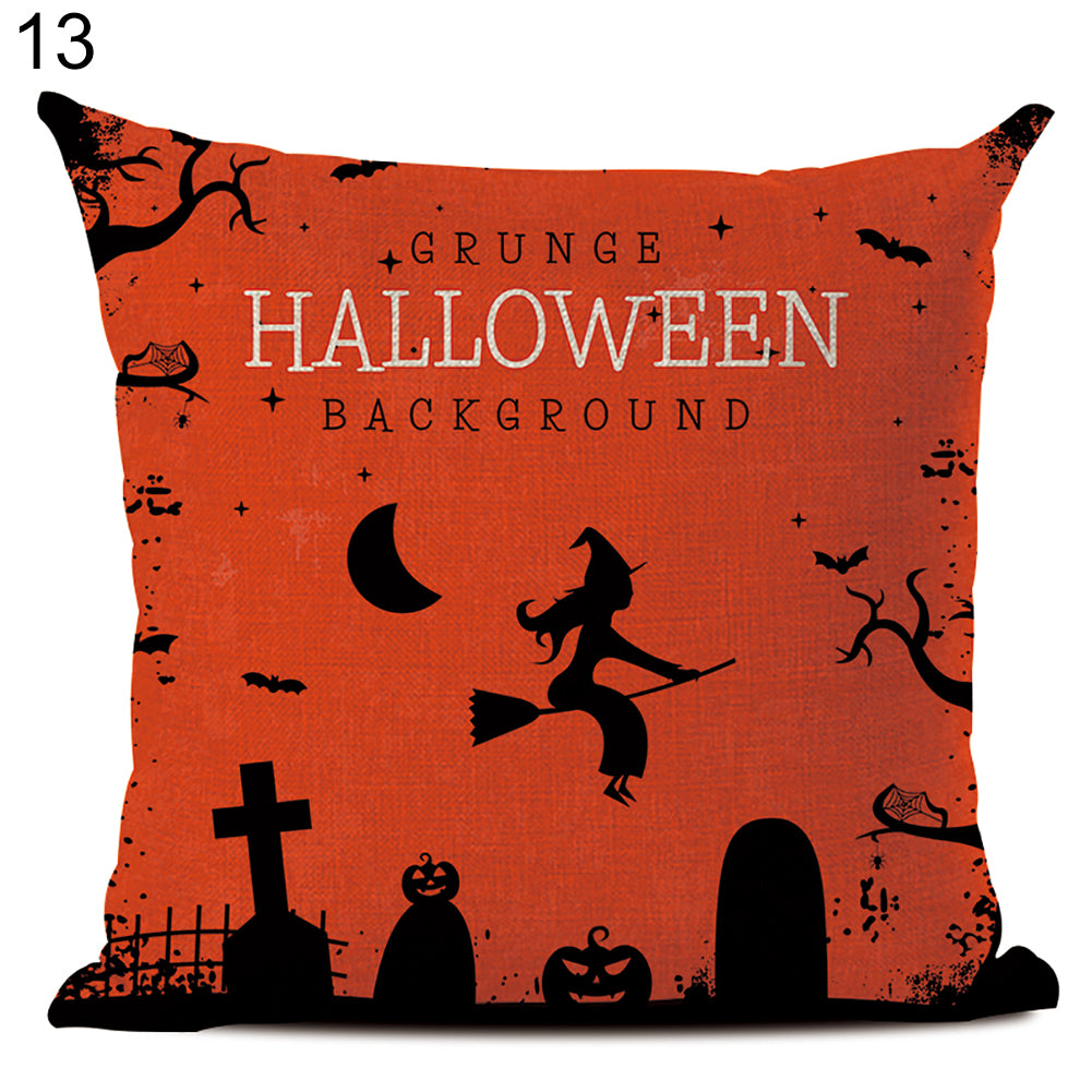 Happy Halloween Linen Throw Pillow Case Decorative Cushion Cover for Home Sofa