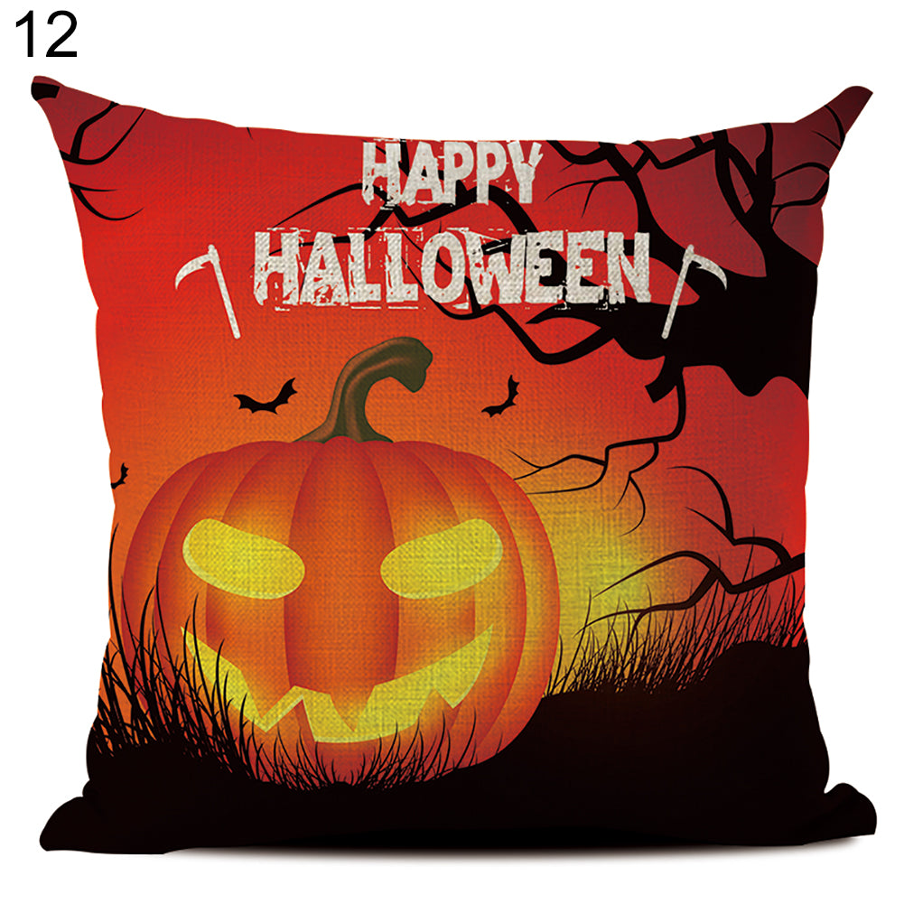 Happy Halloween Linen Throw Pillow Case Decorative Cushion Cover for Home Sofa