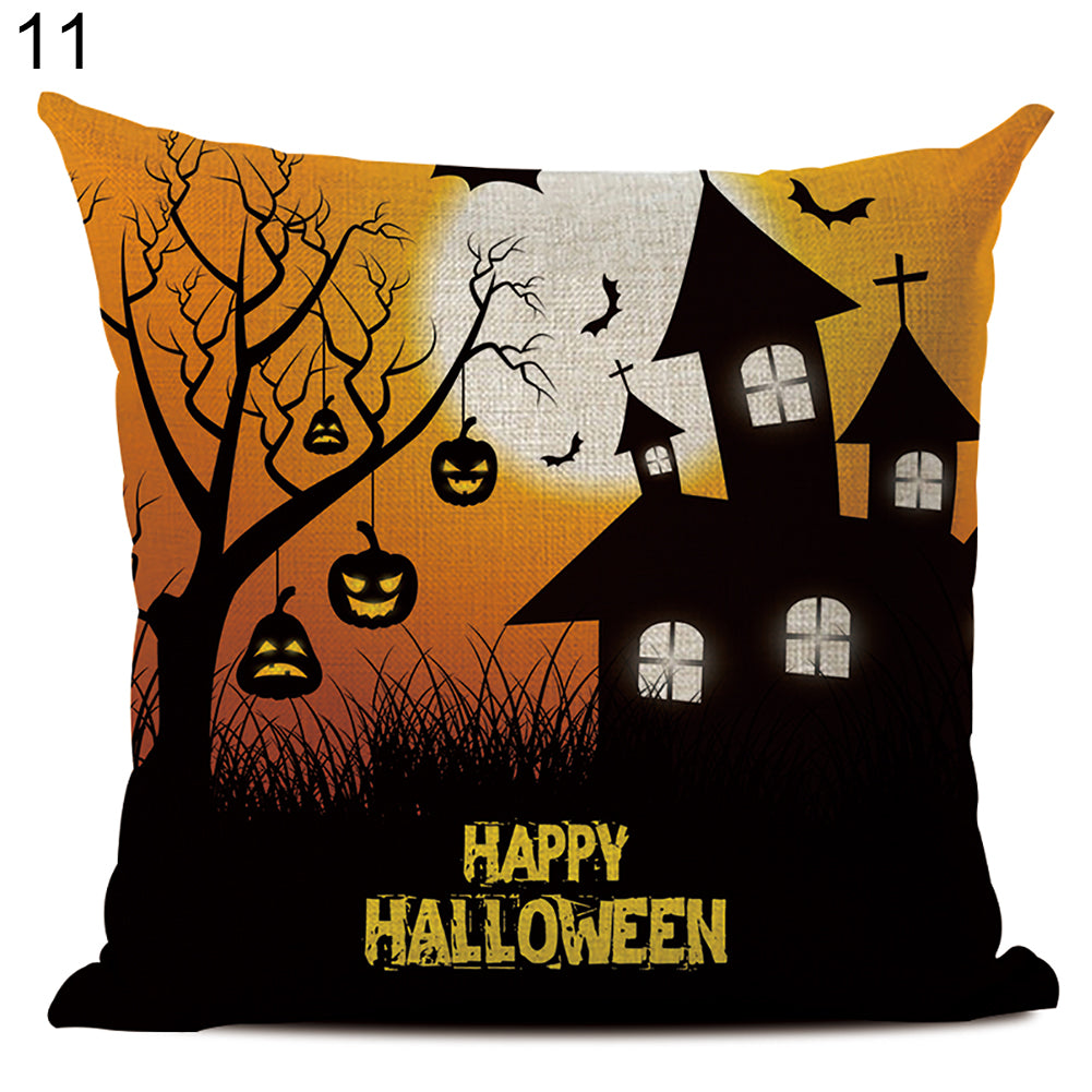 Happy Halloween Linen Throw Pillow Case Decorative Cushion Cover for Home Sofa