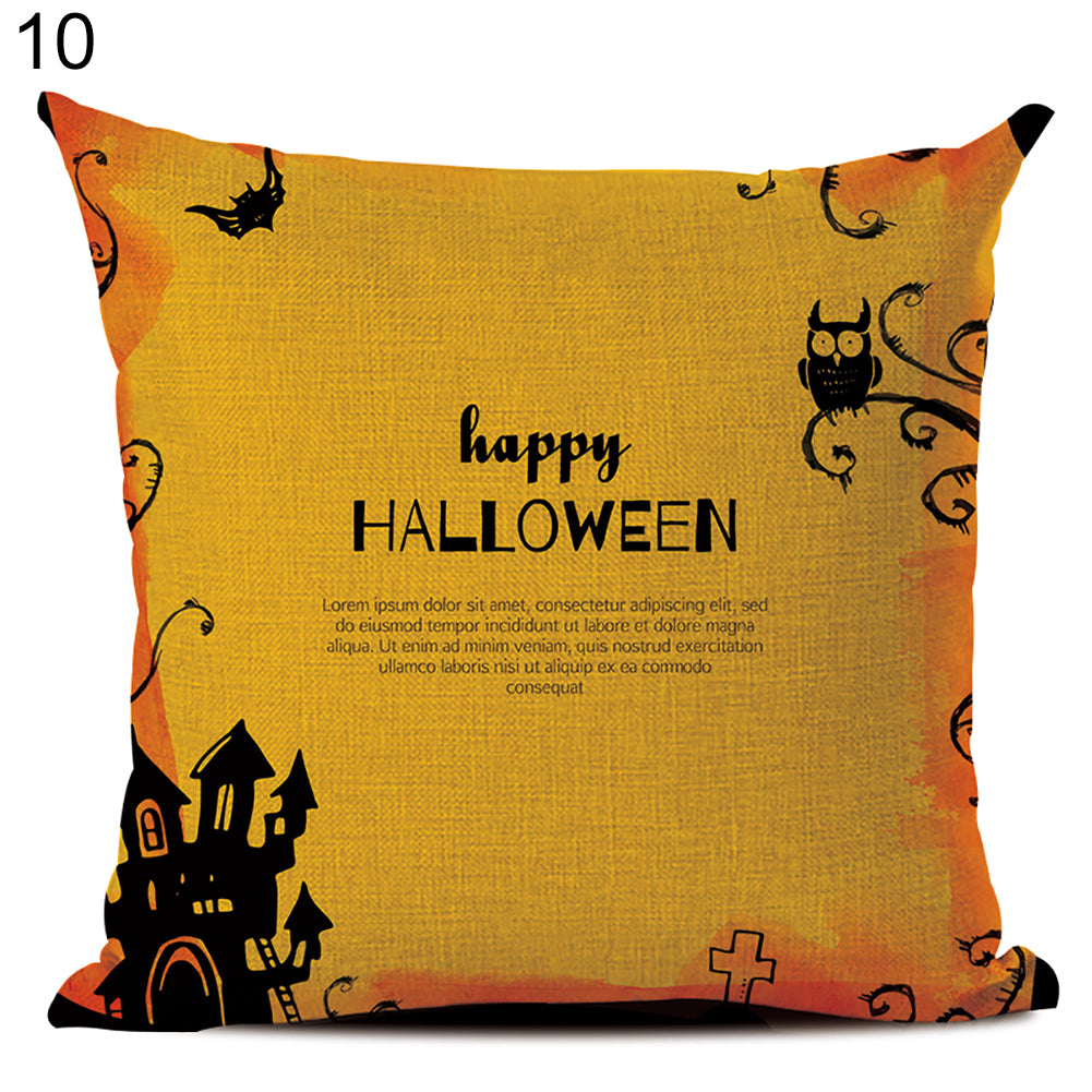 Happy Halloween Linen Throw Pillow Case Decorative Cushion Cover for Home Sofa