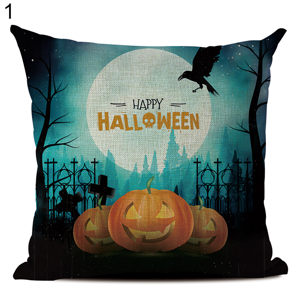 Happy Halloween Linen Throw Pillow Case Decorative Cushion Cover for Home Sofa